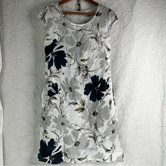 Tempo Paris | Dresses | Tempo Paris Italian 0 Linen Dress Small Floral Cap  Sleeve Lightweight Pull On | Poshmark